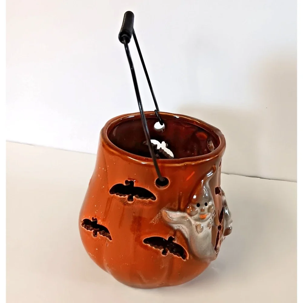 Halloween 3D Ghost Bat Pumpkin Ceramic Candle Holder Lantern Spooky Decor